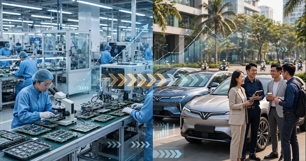 Vietnam Wirtschaft Analyse 2026: Gegenüberstellung ausländischer High-Tech Fabriken und vietnamesischer Champions wie VinFast Elektroautos